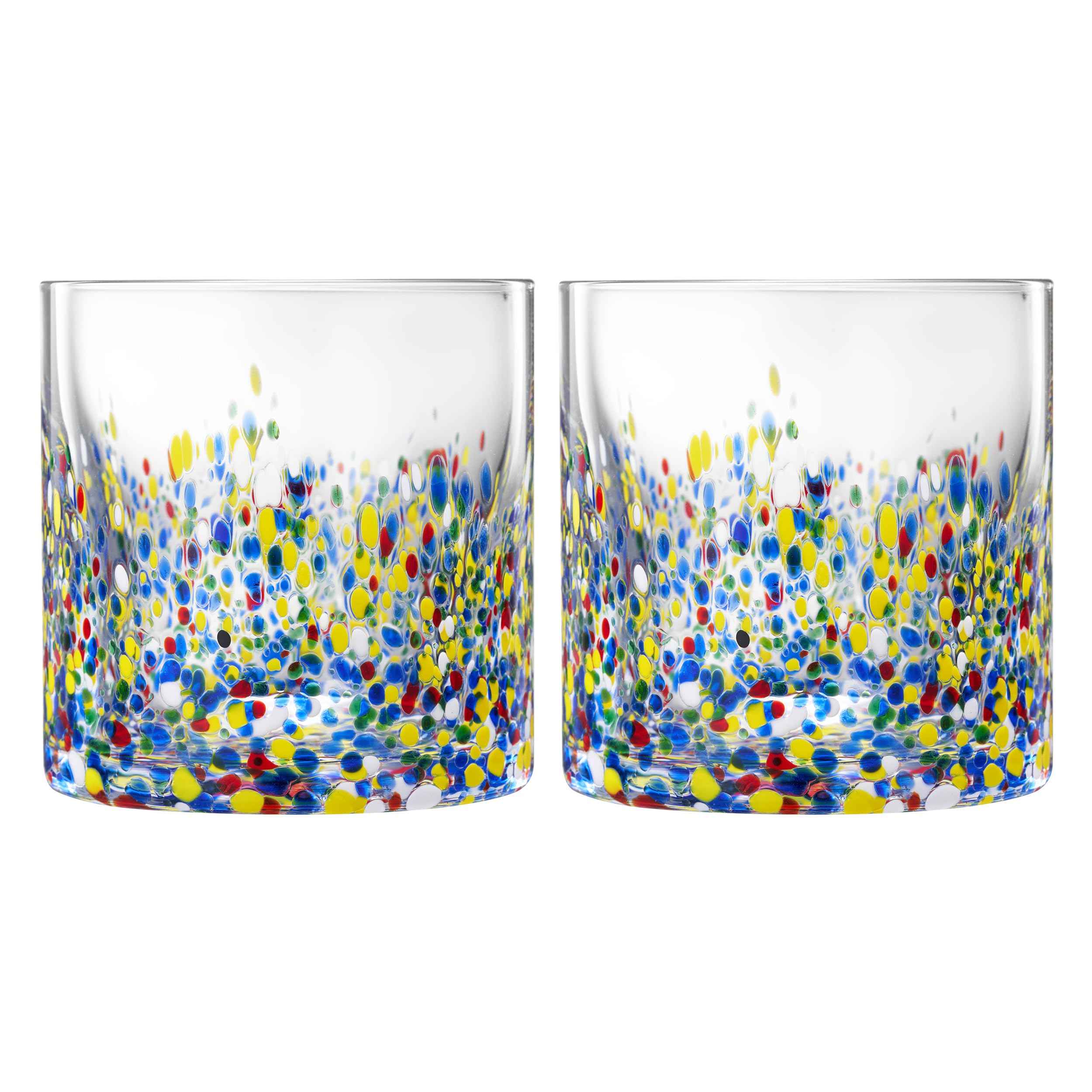 Large Confetti DOF Glasses – Set of 2- 11oz Luxury Hand Blown Confetti Whiskey, Margarita, Martini, Cocktails, Water, Wine, Dessert & Champagne Glasses Cinco de Mayo, Hand Blown - Mexican Water Glass